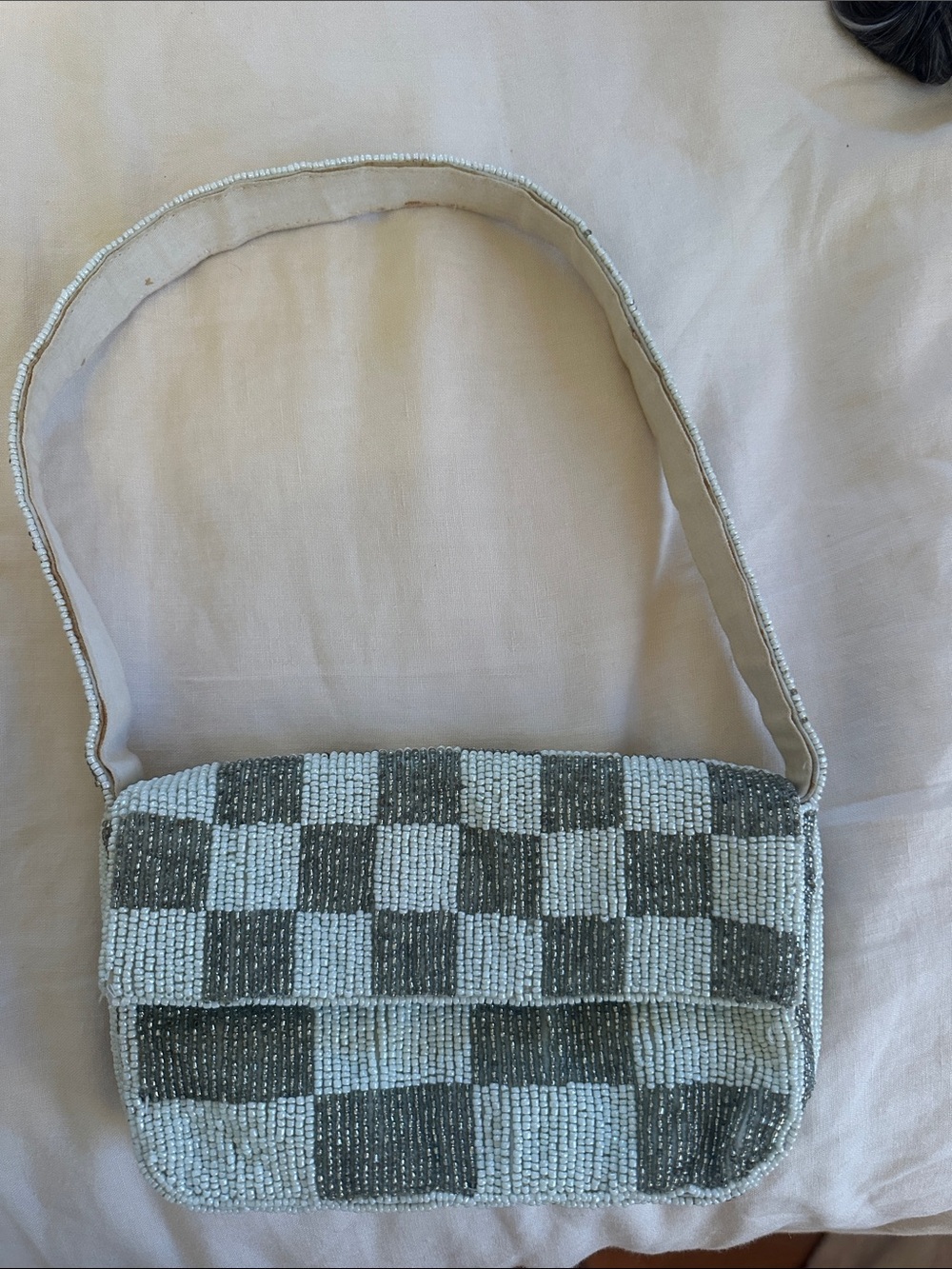 Anthropologie Beaded Checker Shoulder Bag